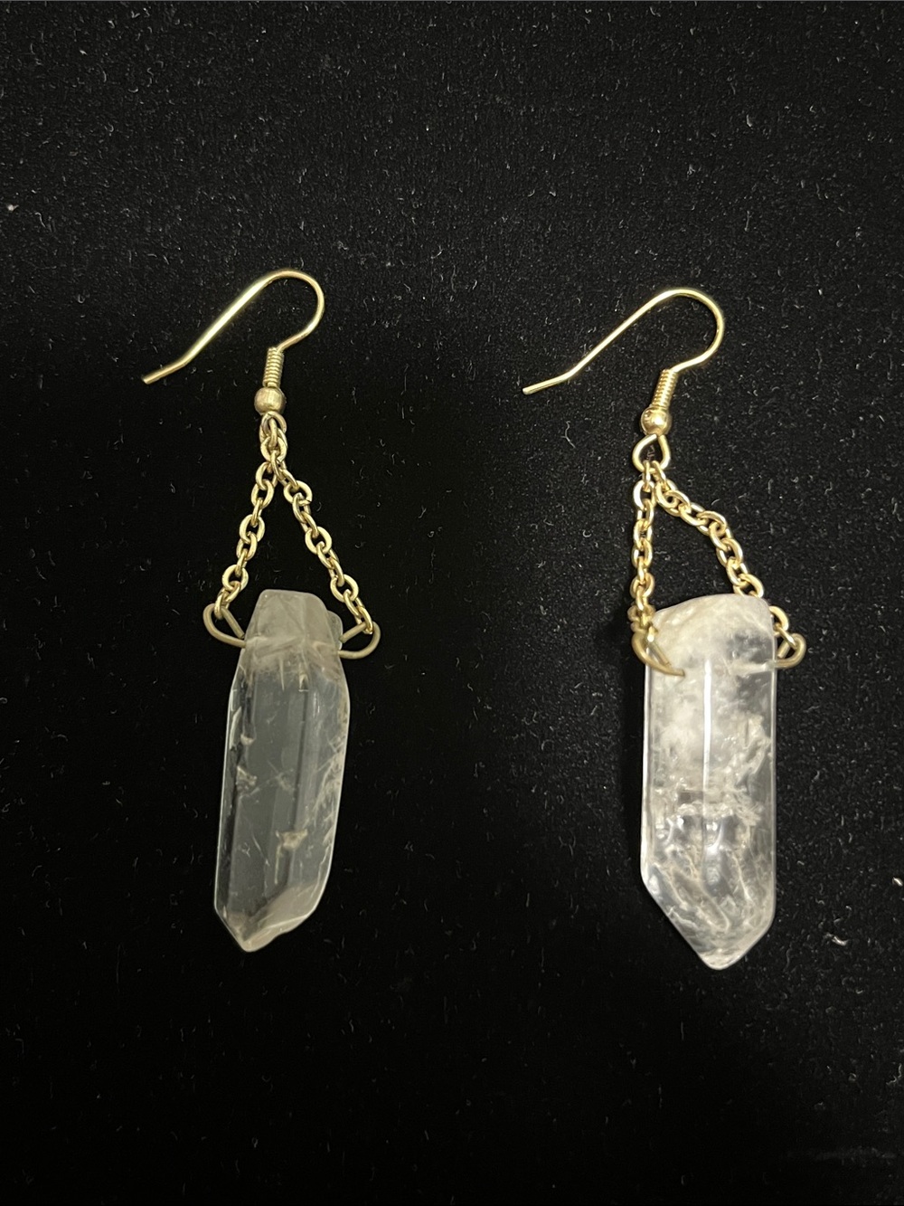 Gold Chain Clear Crystal Point Drop Earrings - Women Jewelry